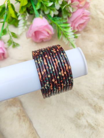 Kalamkari Glass Bangles-Deep Purple
