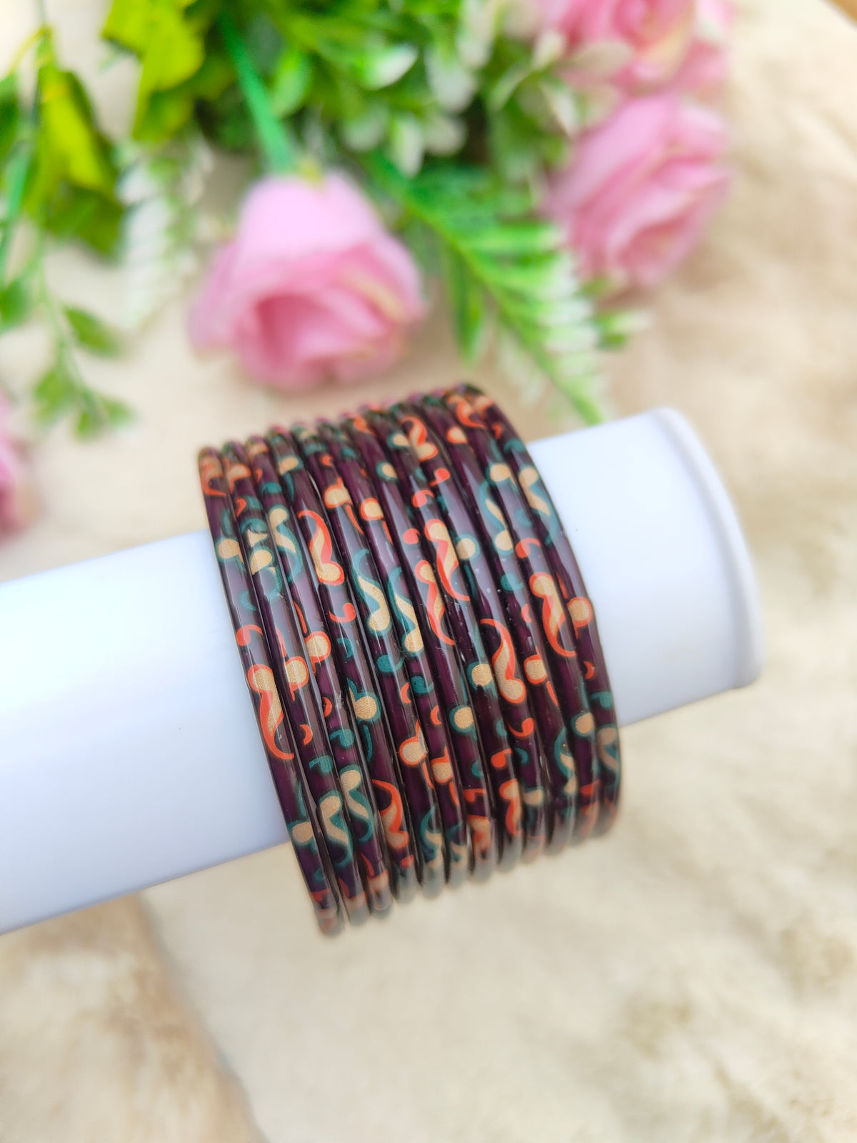 Kalamkari Glass Bangles-Deep Purple