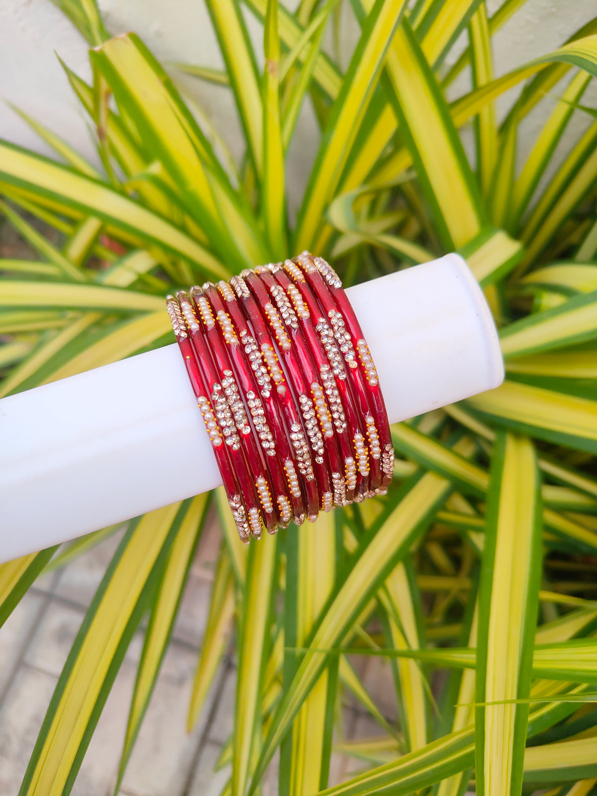 Nakshatra Glass Bangles - Maroon Colour