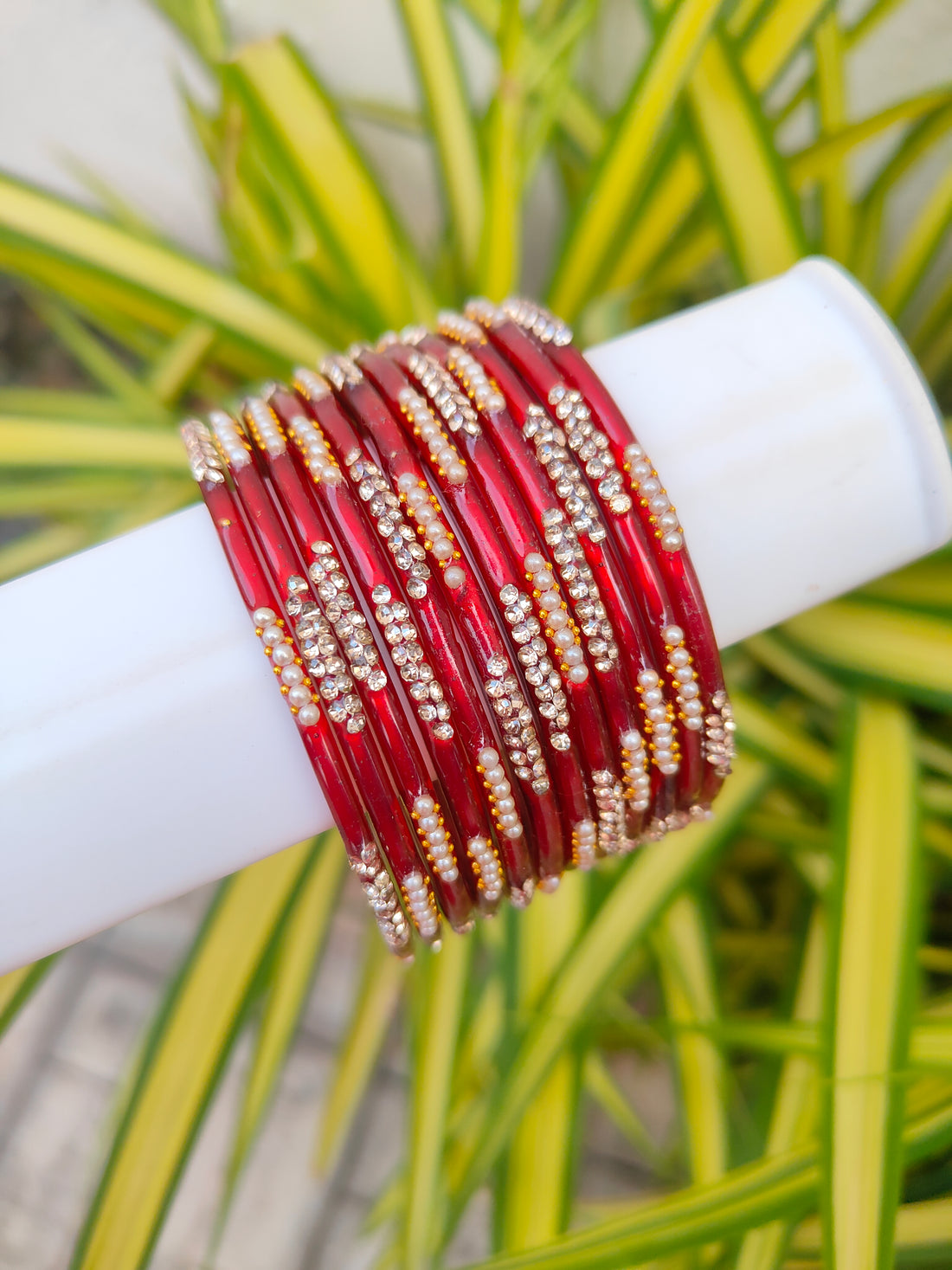 Nakshatra Glass Bangles - Maroon Colour
