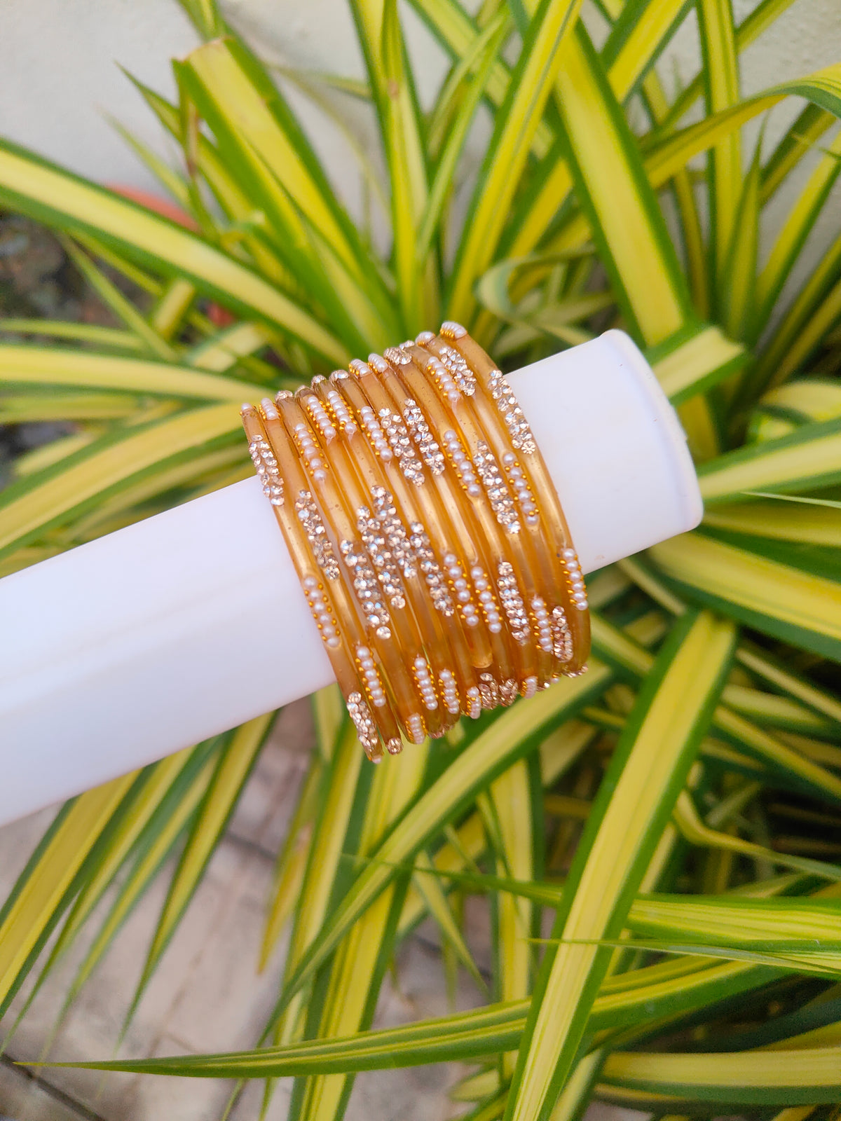 Nakshatra Glass Bangles - Golden Colour
