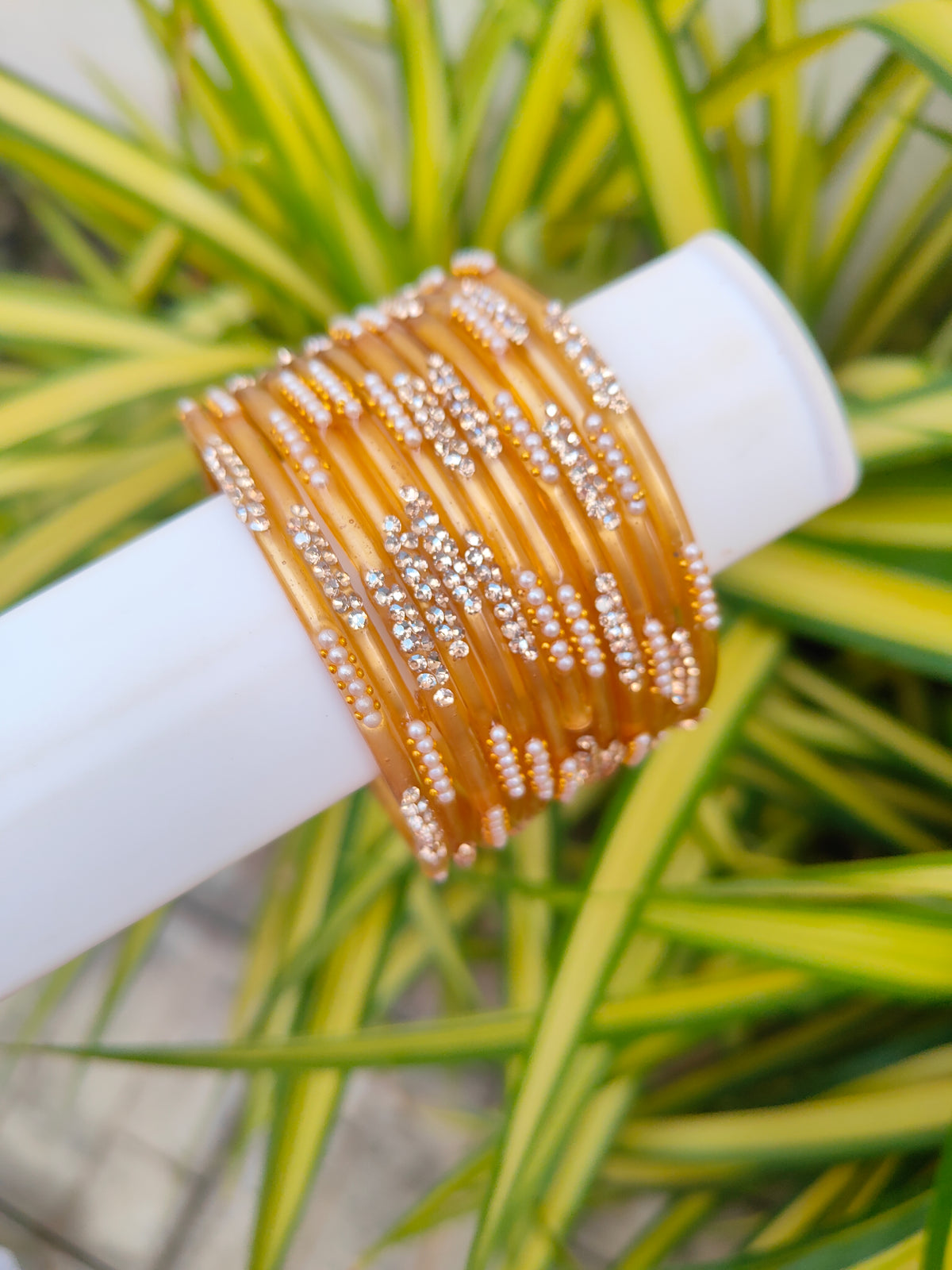 Nakshatra Glass Bangles - Golden Colour