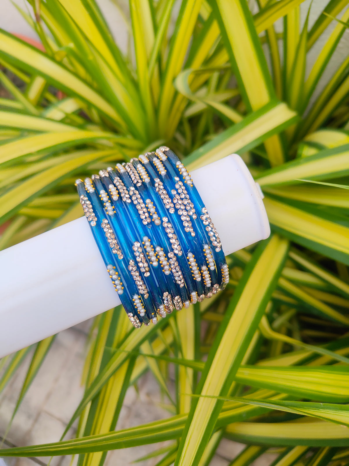 Nakshatra Glass Bangles - Blue Colour
