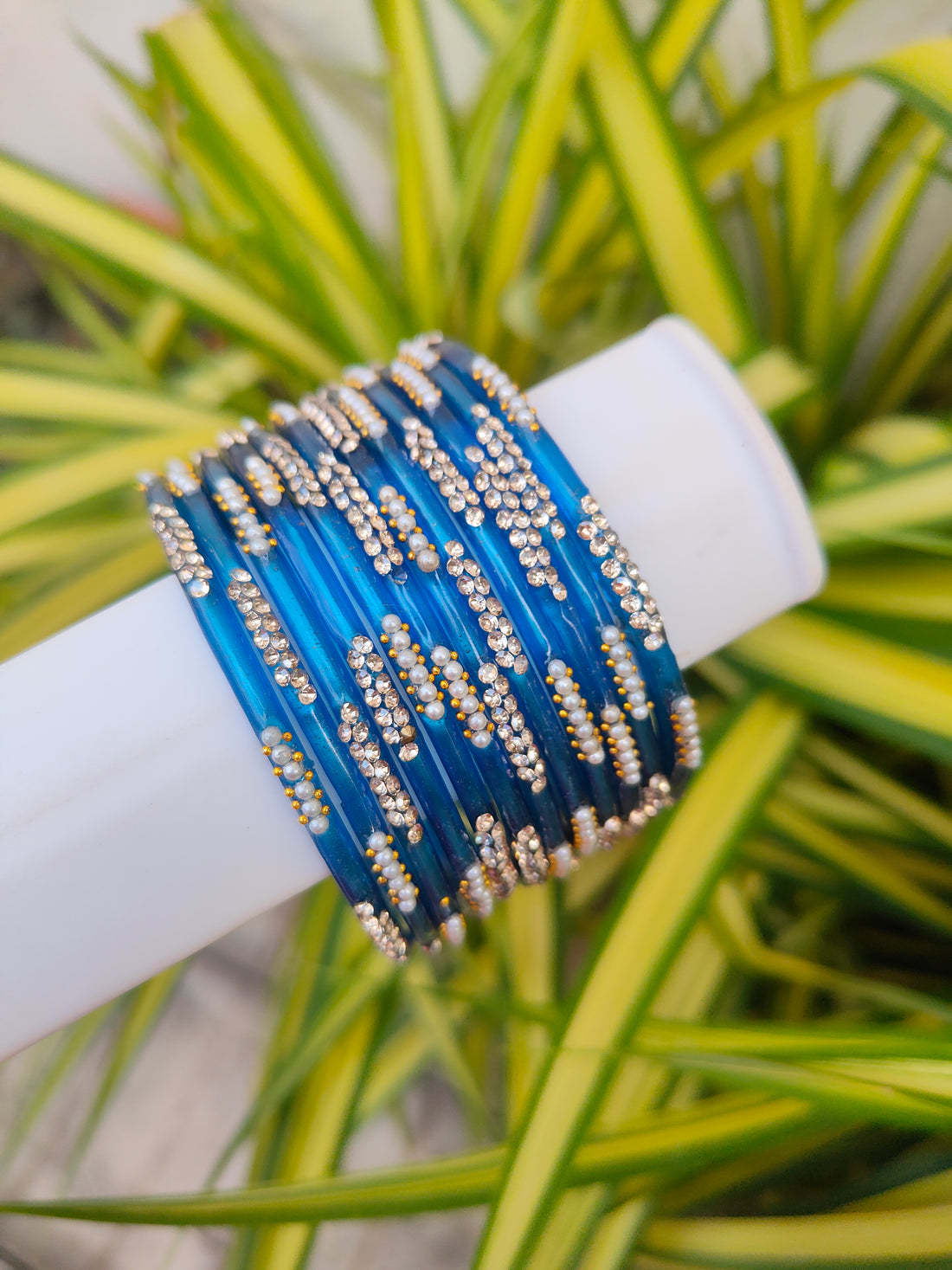 Nakshatra Glass Bangles - Blue Colour