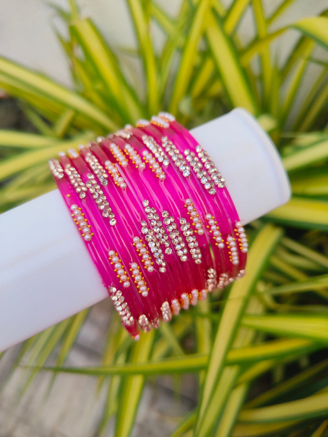 Nakshatra Glass Bangles - Rani Pink Colour