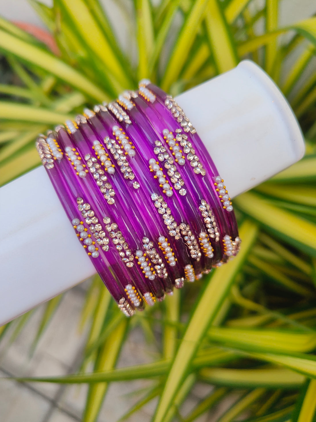 Nakshatra Glass Bangles - Purple Colour