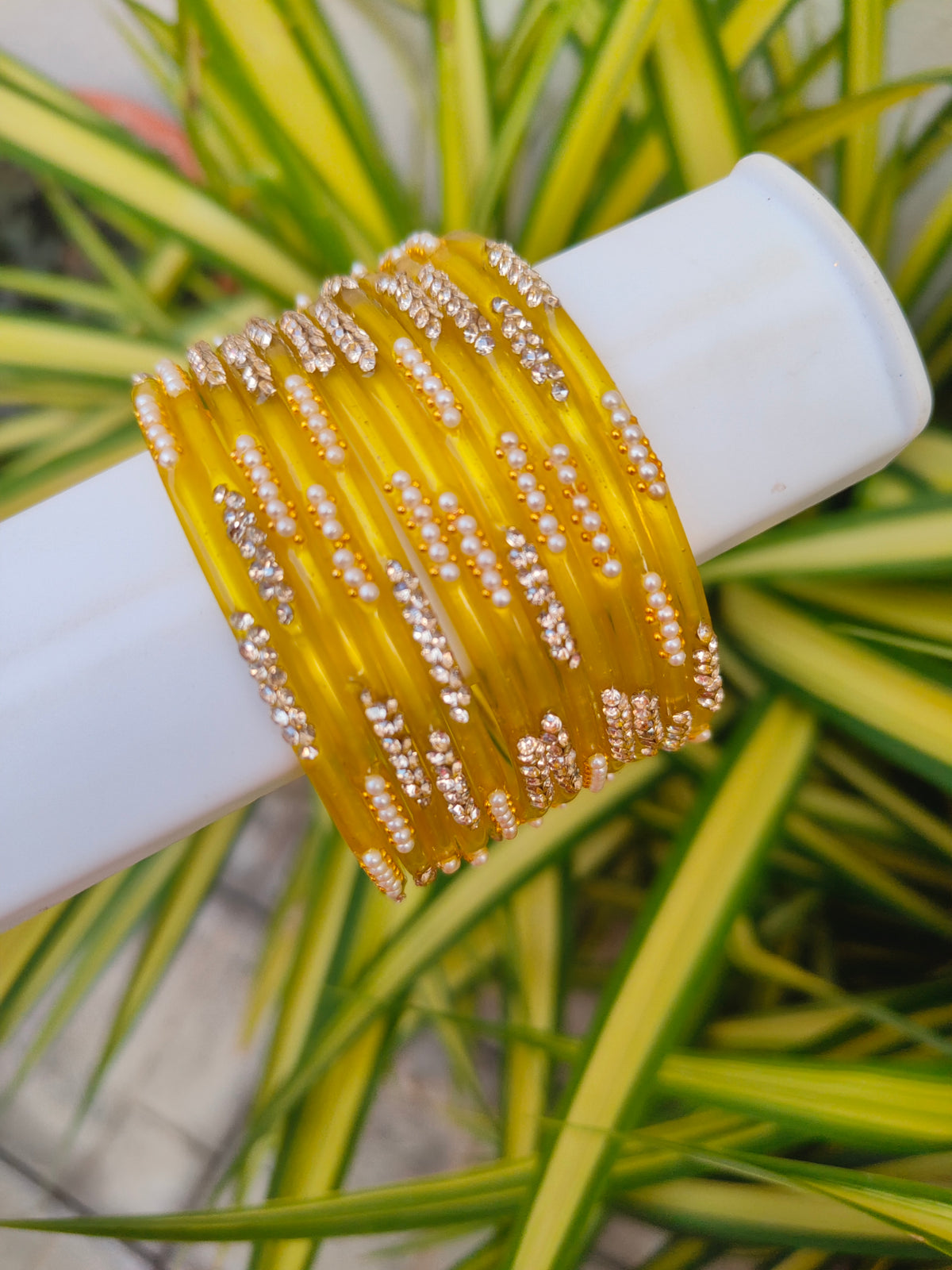 Nakshatra Glass Bangles - Yellow Colour