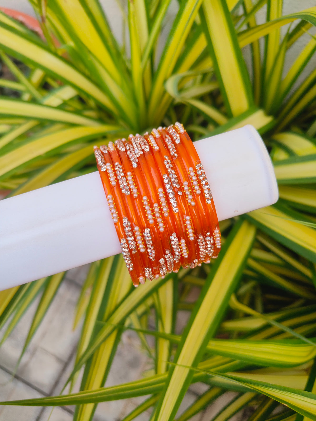 Nakshatra Glass Bangles - Orange Colour