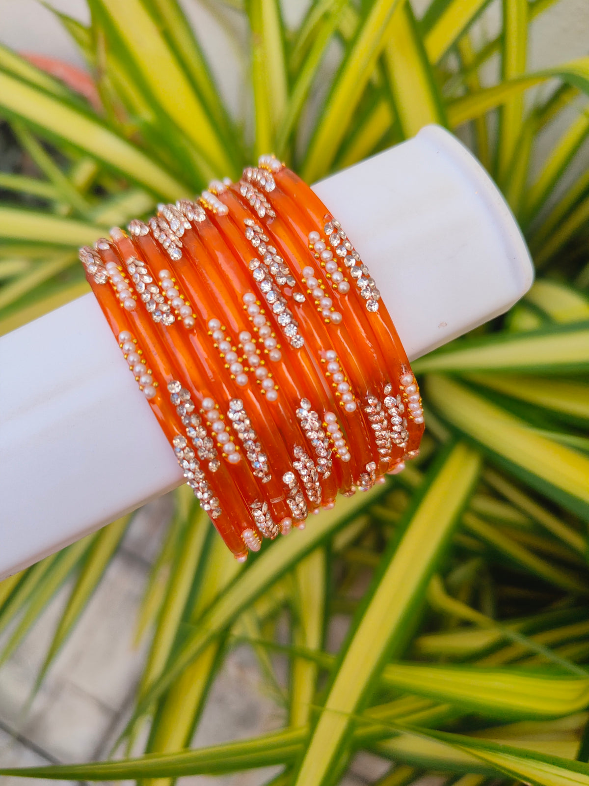 Nakshatra Glass Bangles - Orange Colour
