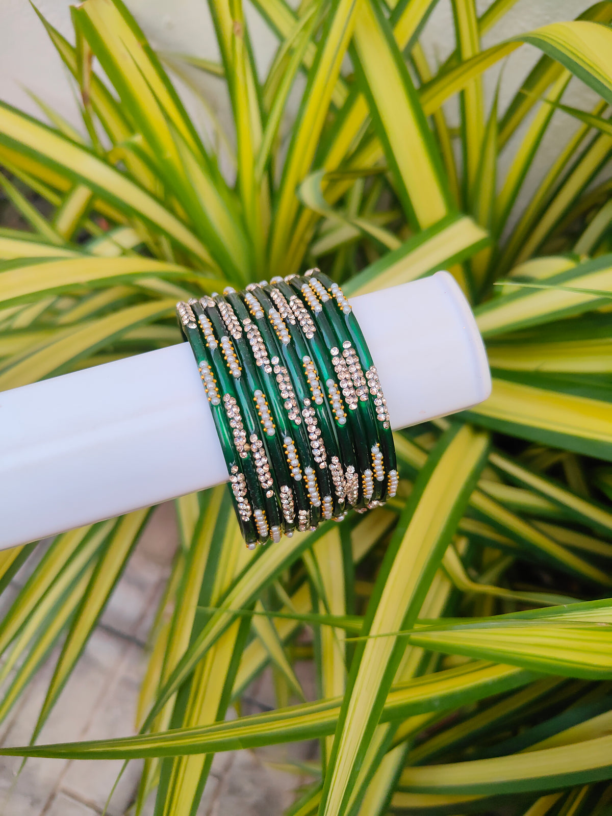 Nakshatra Glass Bangles - Dark Green Colour