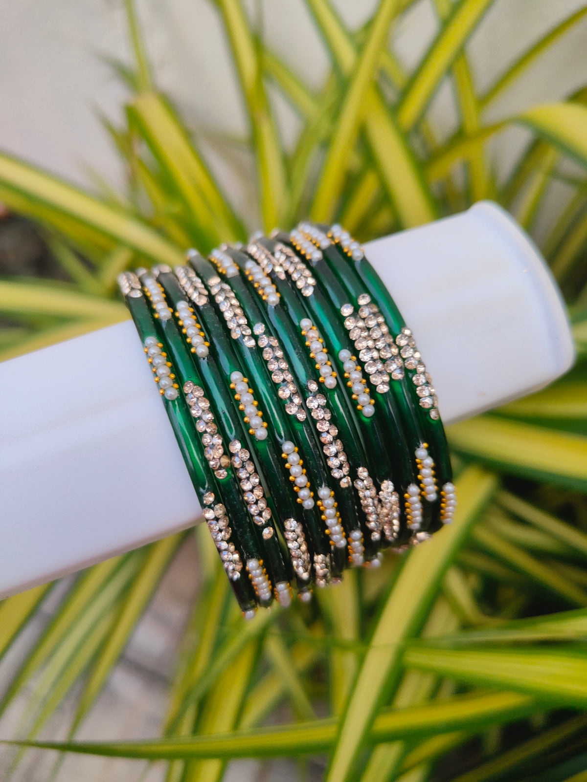 Nakshatra Glass Bangles - Dark Green Colour