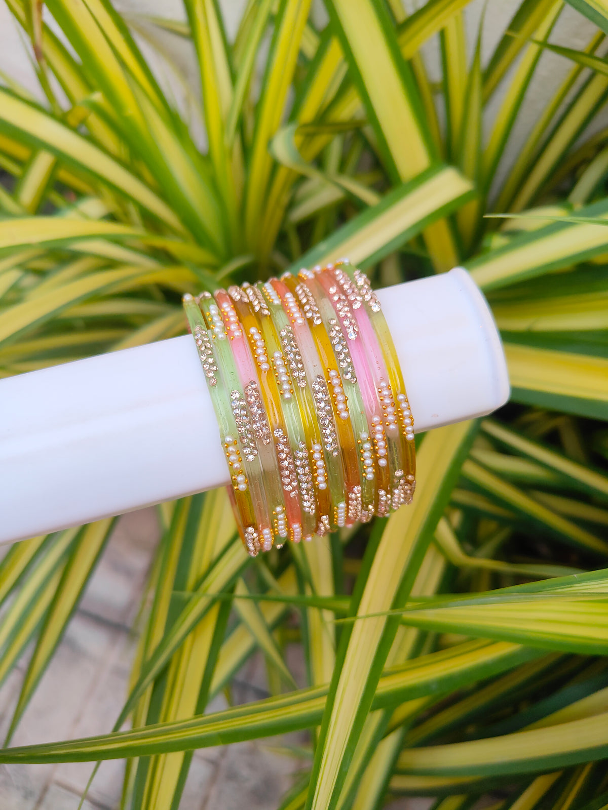 Nakshatra Glass Bangles - Light Multi Colour