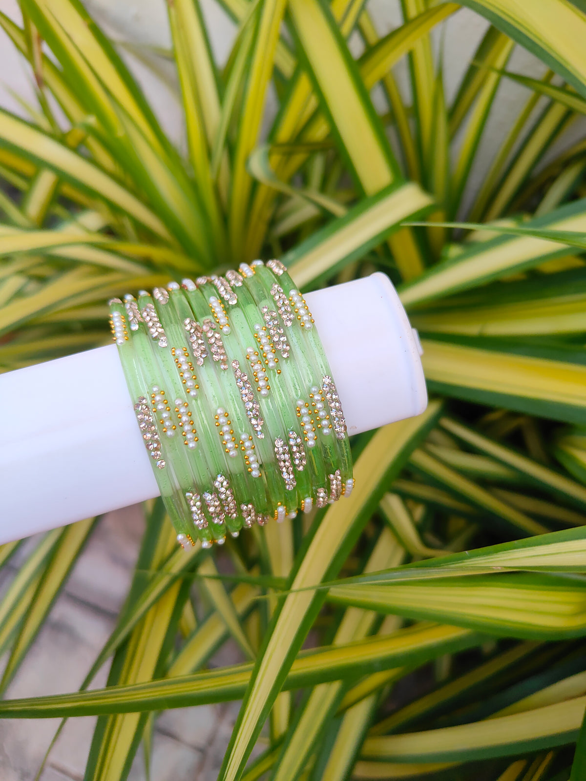 Nakshatra Glass Bangles - Light Green Colour