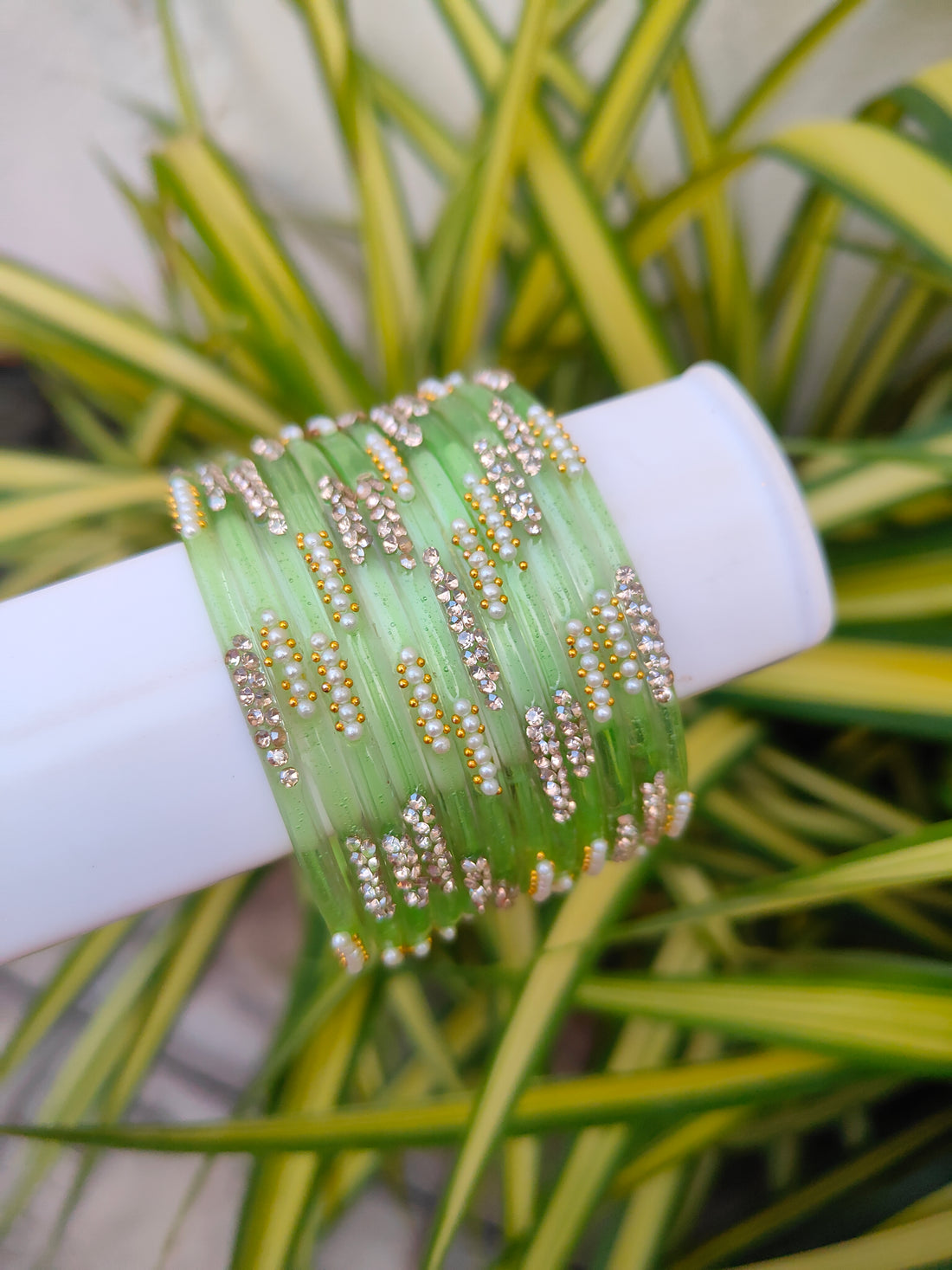 Nakshatra Glass Bangles - Light Green Colour