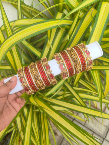 Ananya Lakshmi Metal Mix – Red Raindrop Glass Bangles