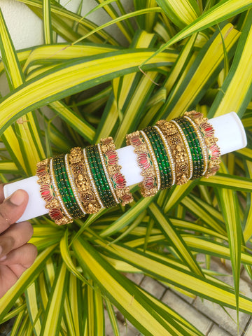 Ananya Lakshmi Metal Mix – Bottle Green Raindrop Glass Bangles