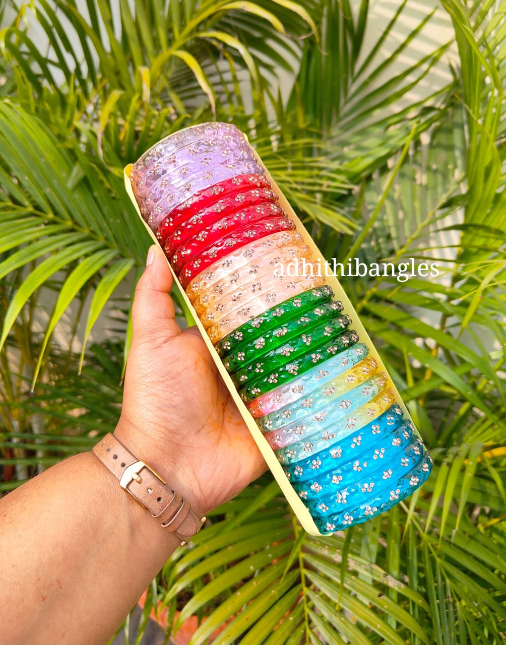 Crystal kada Glass bangles  -6 colour combo -"Minmini model"