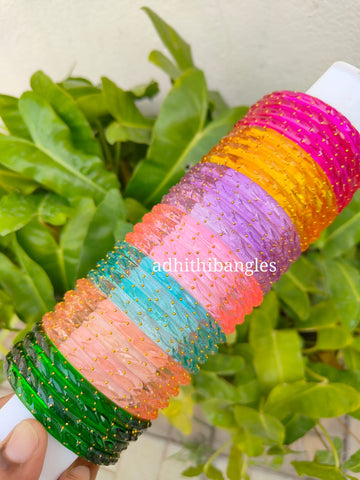 Crystal kada Raindrop model glass bangles-7 colour combo set  "Raindrop model"