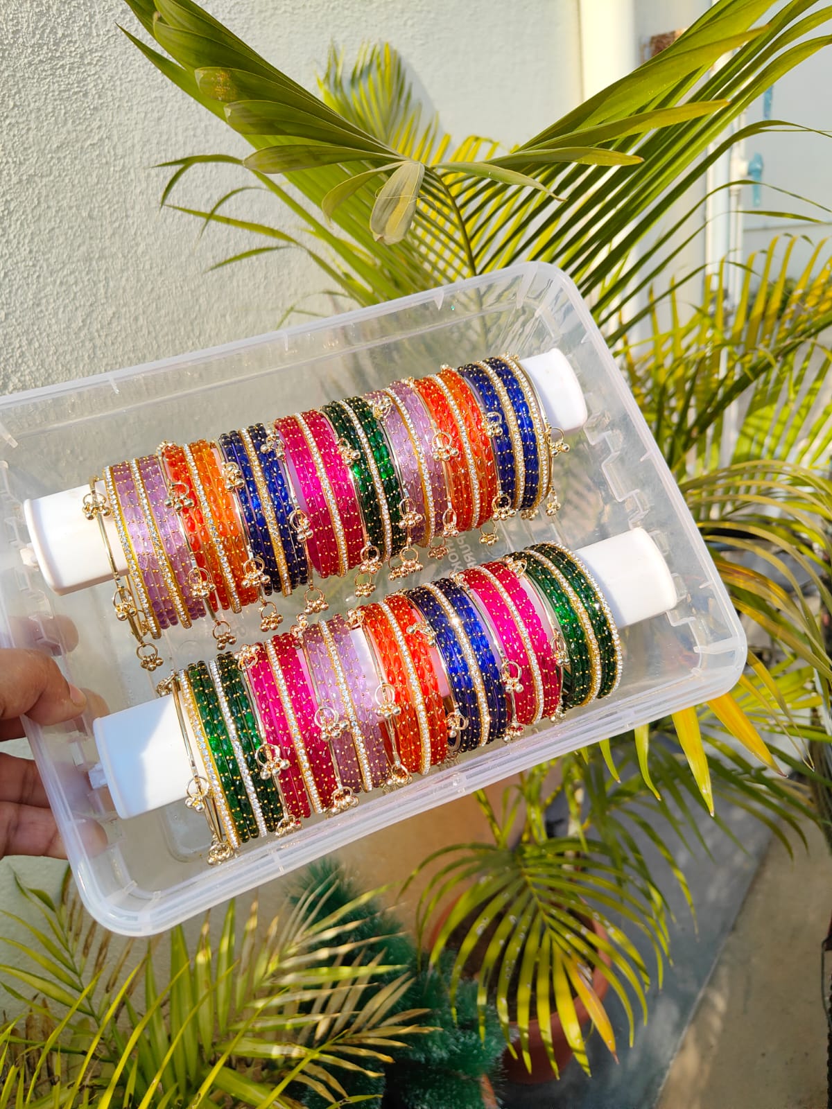 5 Dozen Raindrop glass bangles mixed with glitter and Kashmiri metal bangles
