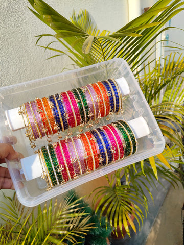 5 Dozen Raindrop glass bangles mixed with glitter and Kashmiri metal bangles