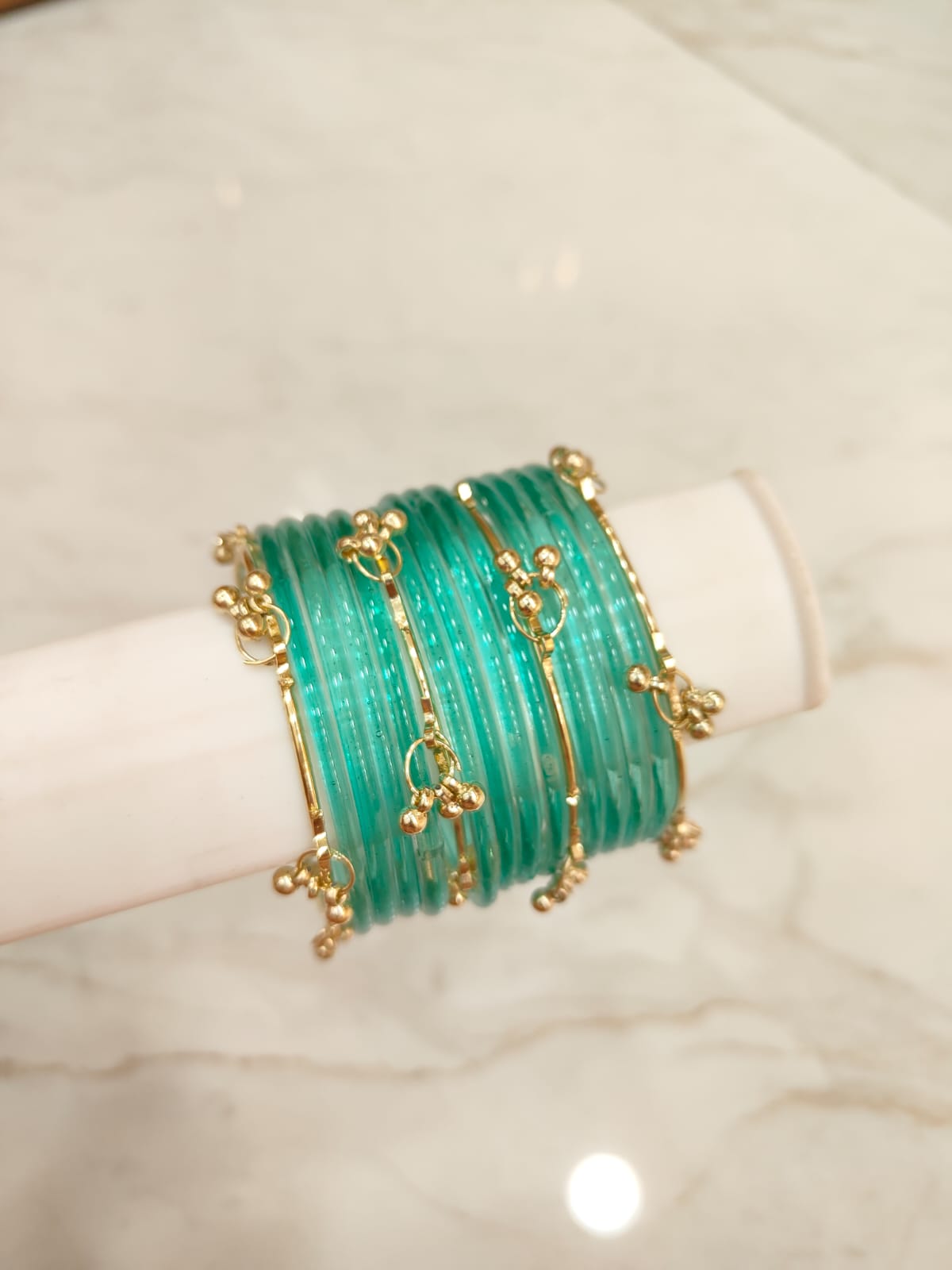 Light Blue Jelly Glass Bangles with Kashmiri Bangles