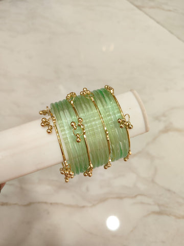 Pastel Green Jelly Glass Bangles with Kashmiri Bangles