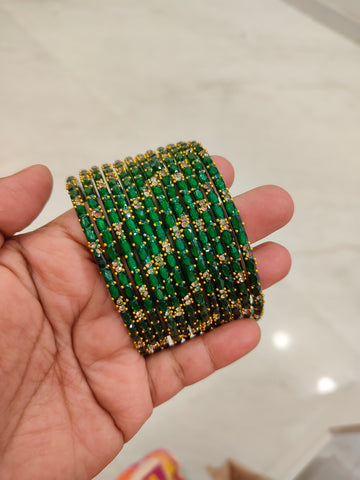 2.10 Size-Dark Green Twinkle Glass Bangles