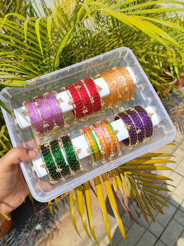 Raindrop glass bangles mixed with Kashmiri bangles (6sets)