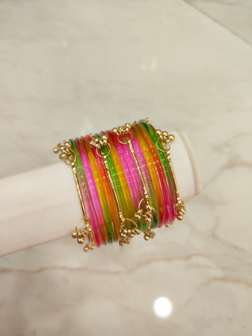 Light Multicolor Jelly Glass Bangles with Kashmiri Bangles