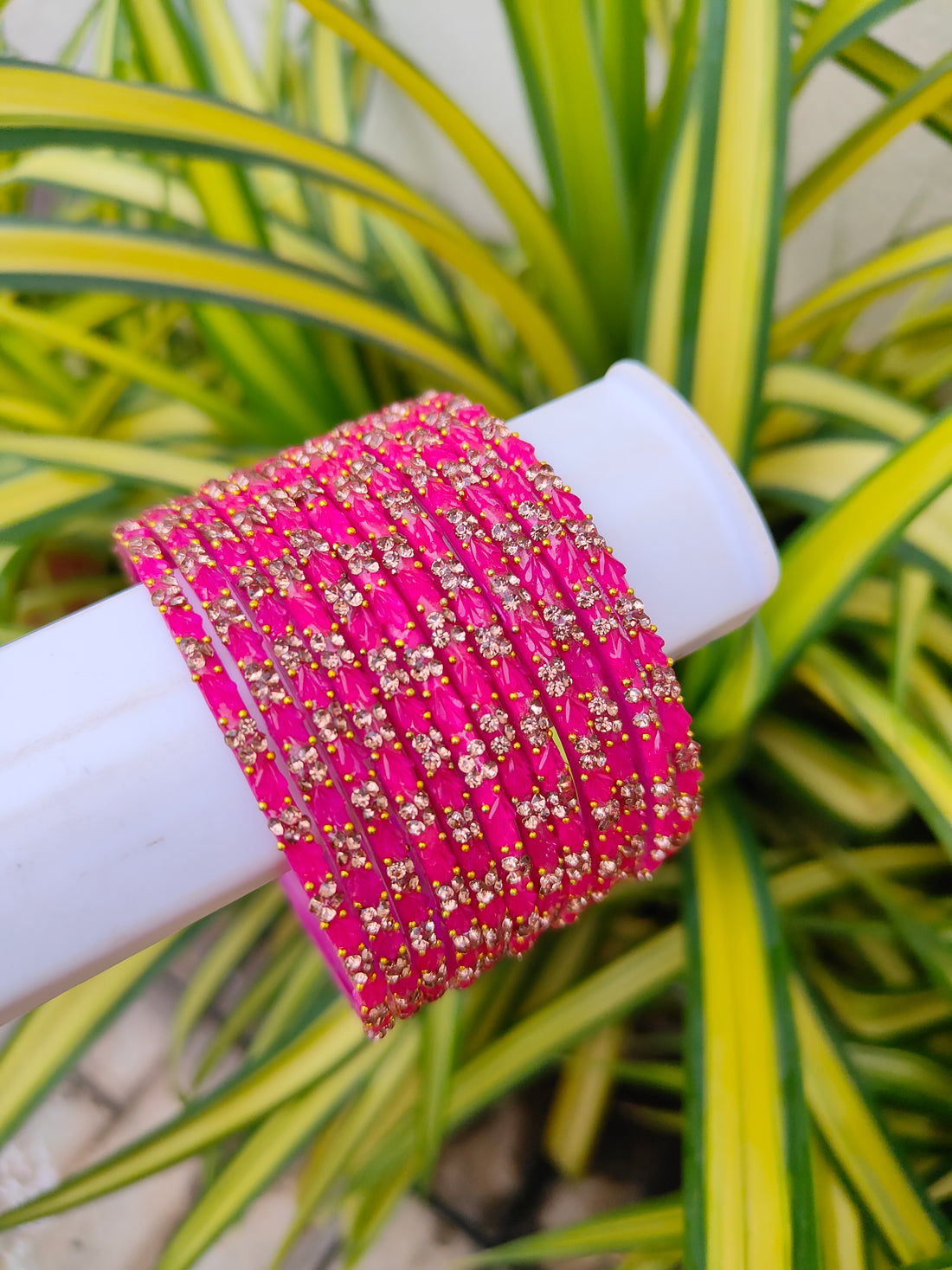 2.10 Size-Rani Pink Thulir Model Glass Bangles