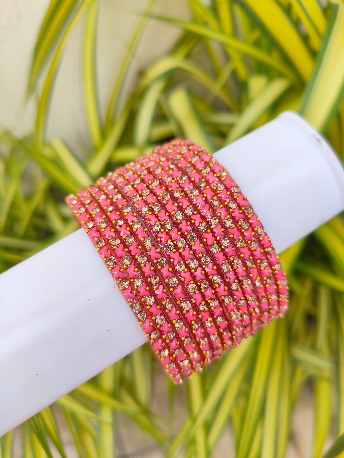 Butterfly Glass Bangles-Onion Pink Colour