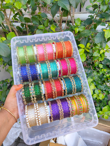 Pretty 12 sets silkthread mixed with glass bangles combo