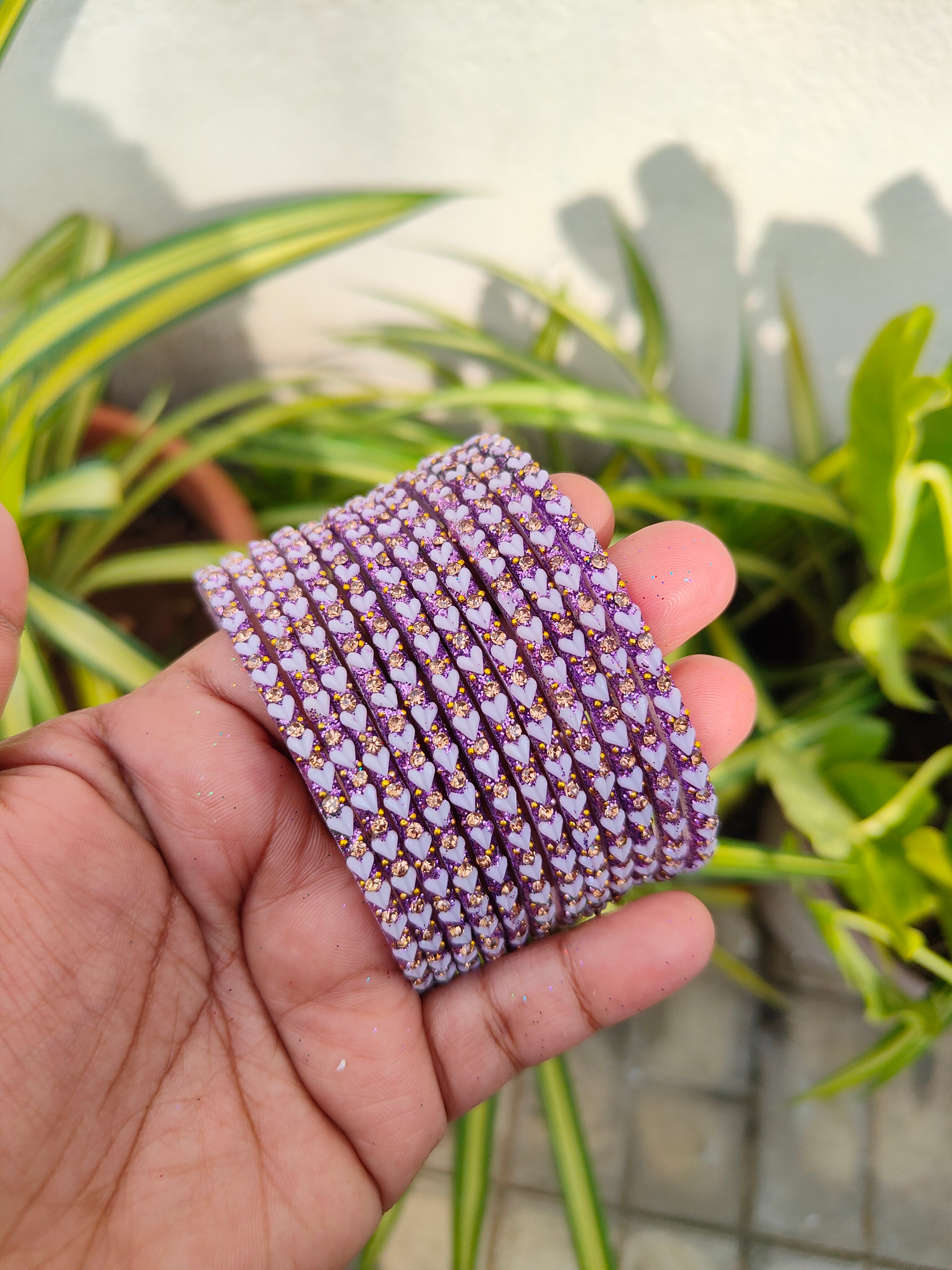 Heart Model Glass Bangles-Lavender
