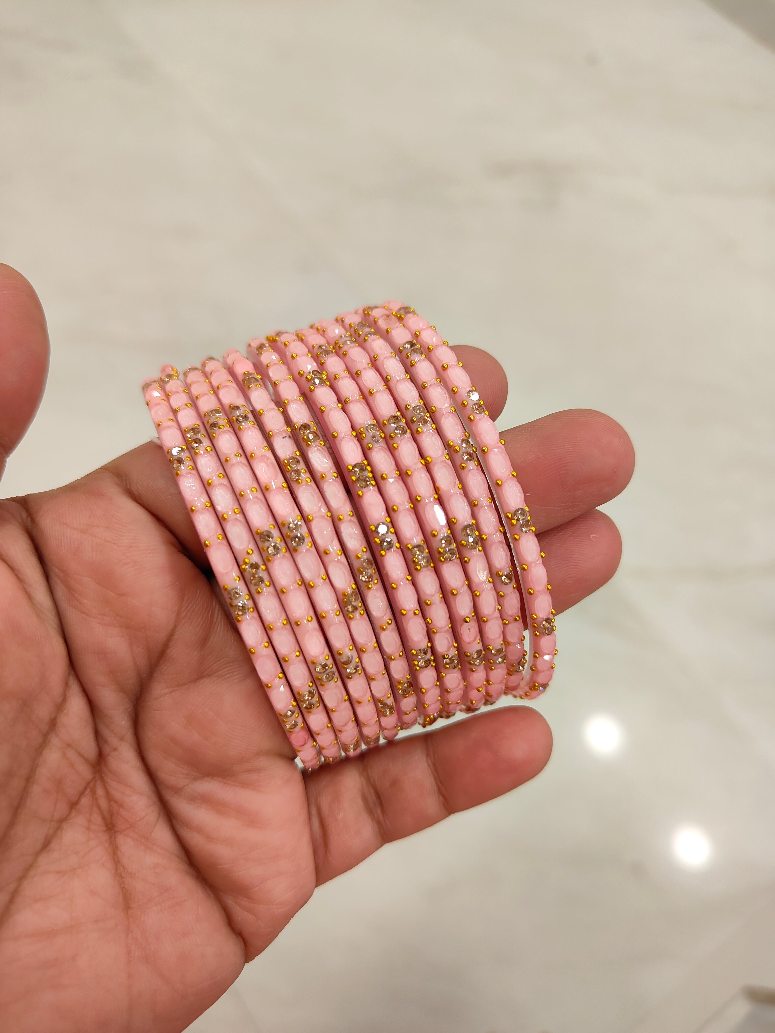 2.10 Size-Baby Pink Twinkle Glass Bangles