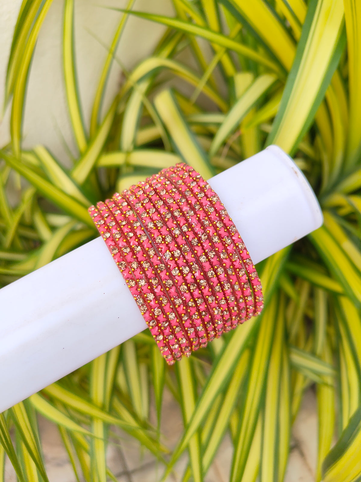 Butterfly Glass Bangles-Onion Pink Colour