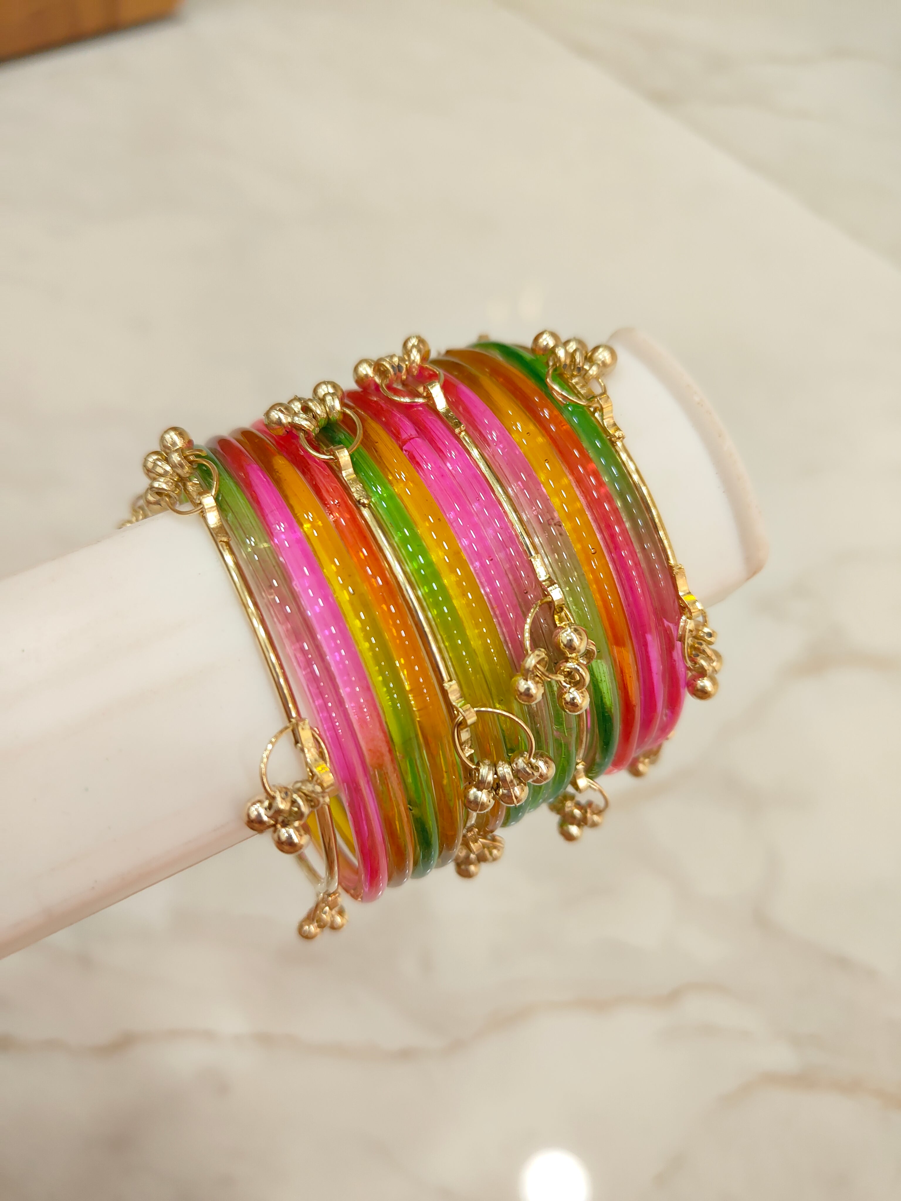 Light Multicolor Jelly Glass Bangles with Kashmiri Bangles