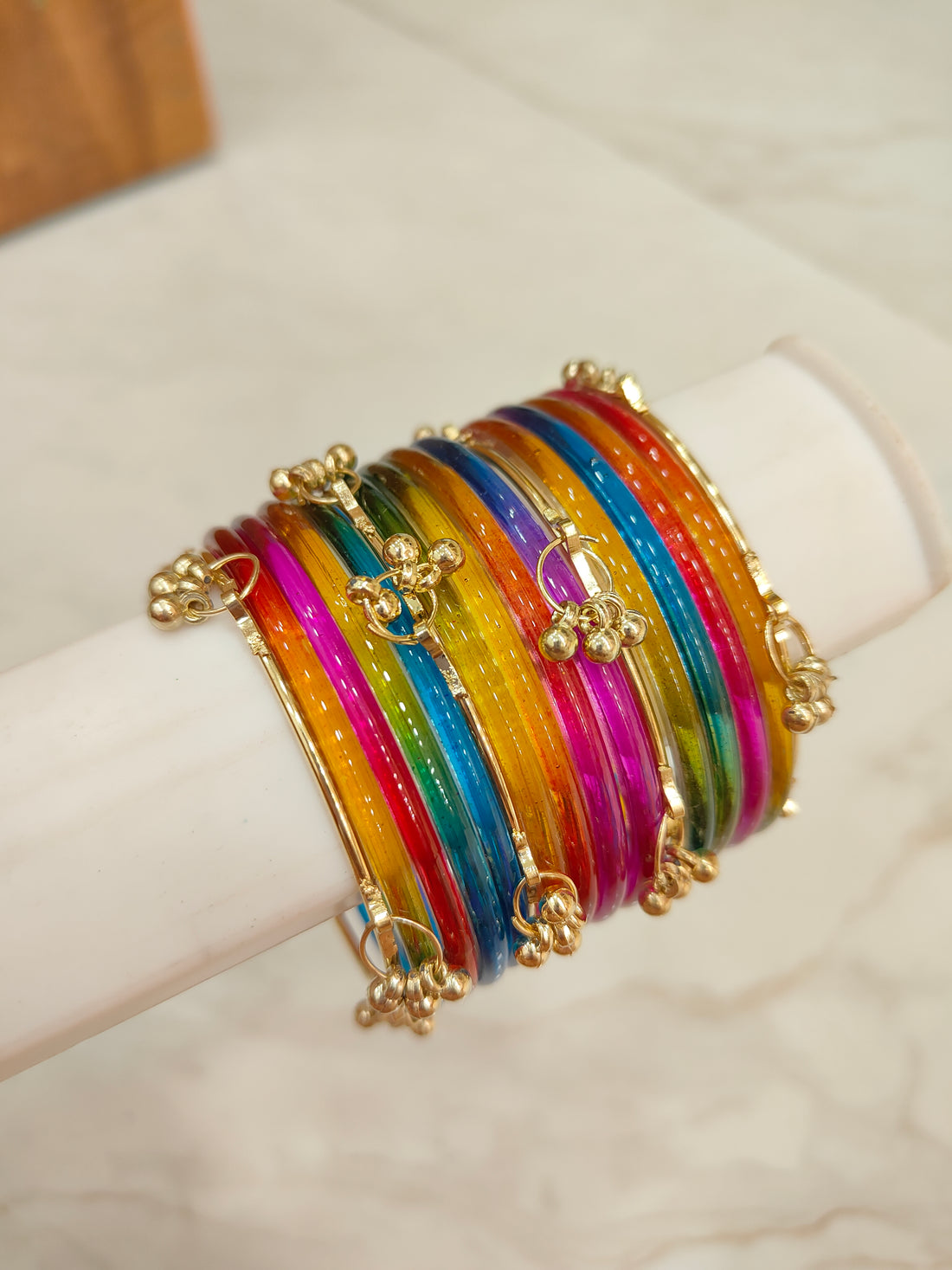 Dark multicolor Jelly Glass Bangles with Kashmiri Bangles