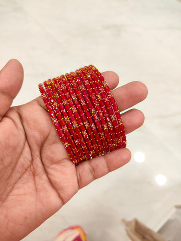 2.10 Size-Red Twinkle Glass Bangles