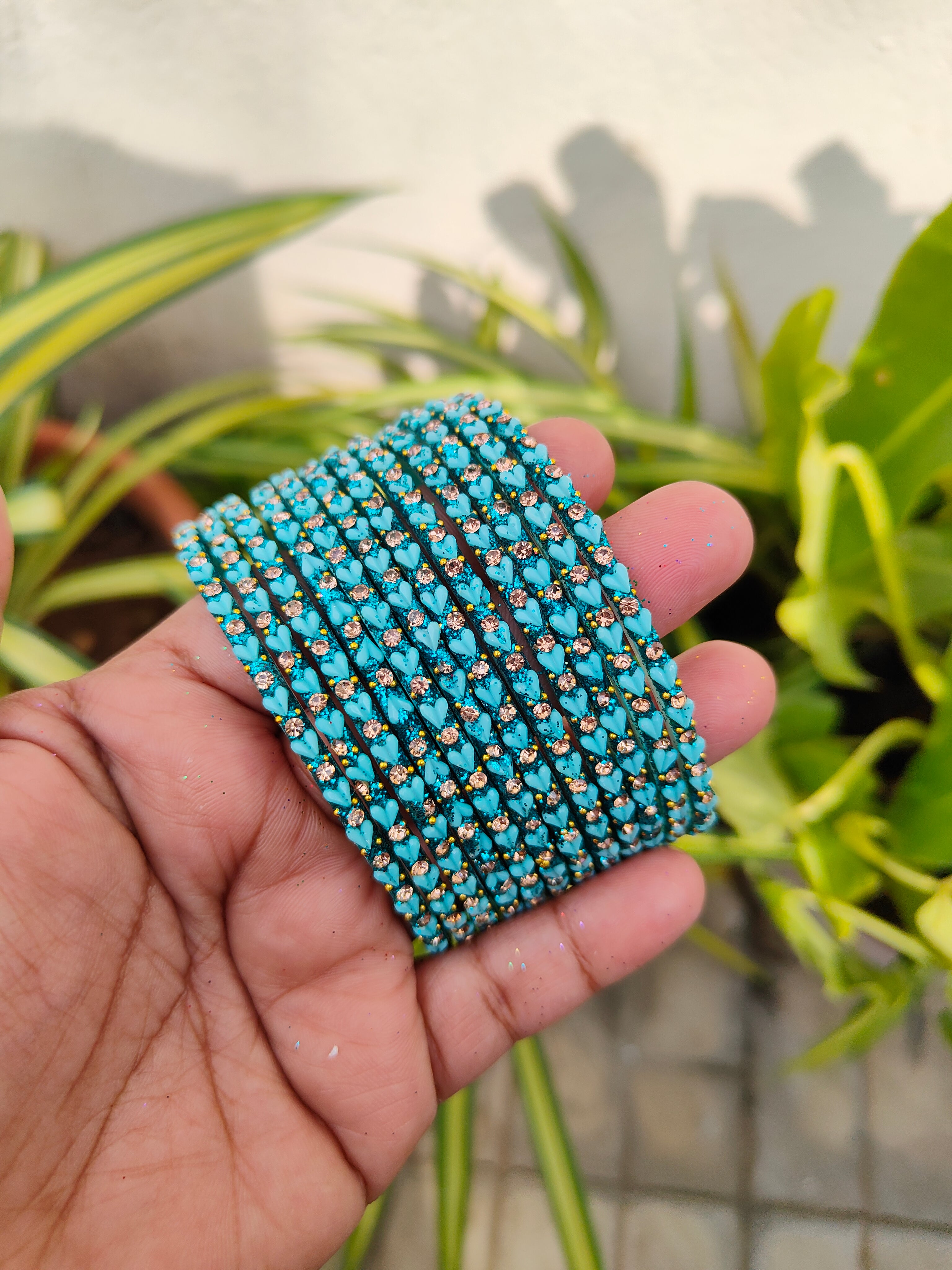 Heart Model Glass Bangles-Sky Blue