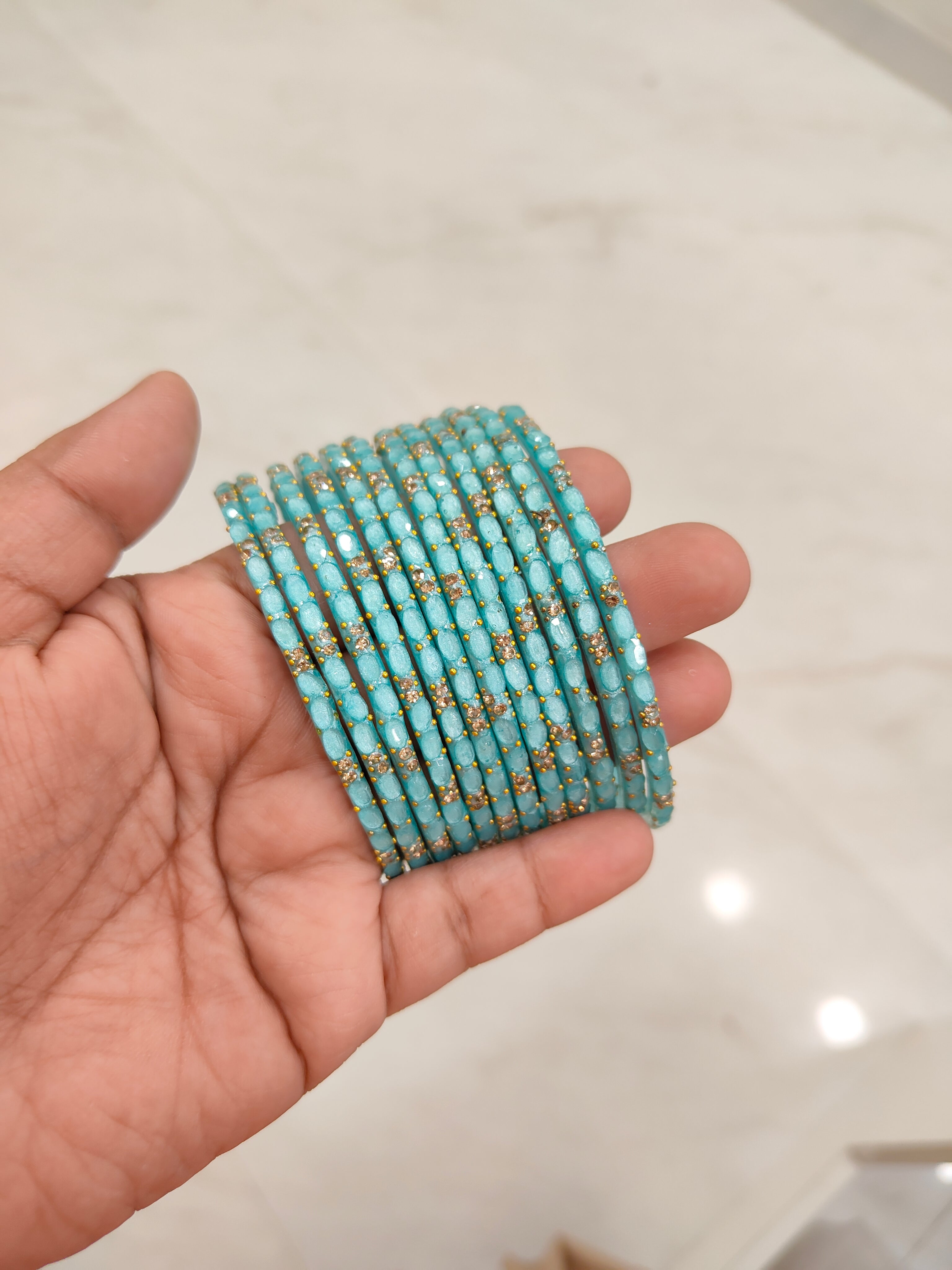 2.10 Size-Sky Blue Twinkle Glass Bangles