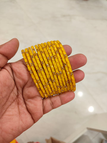 2.10 Size-Yellow Twinkle Glass Bangles