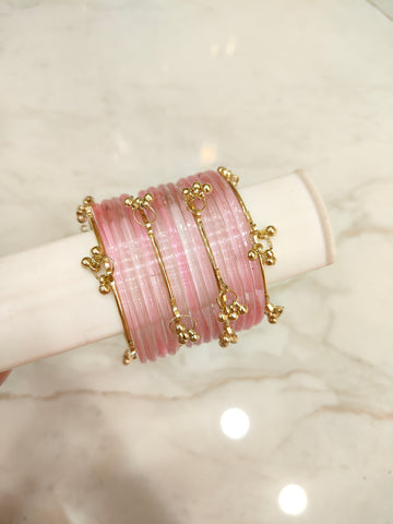 Baby Pink Jelly Glass Bangles with Kashmiri Bangles