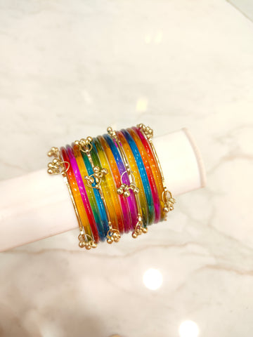 Dark multicolor Jelly Glass Bangles with Kashmiri Bangles