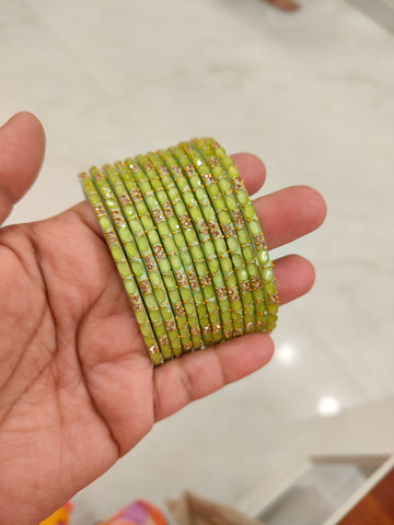 2.10 Size-Pastel Green Twinkle Glass Bangles