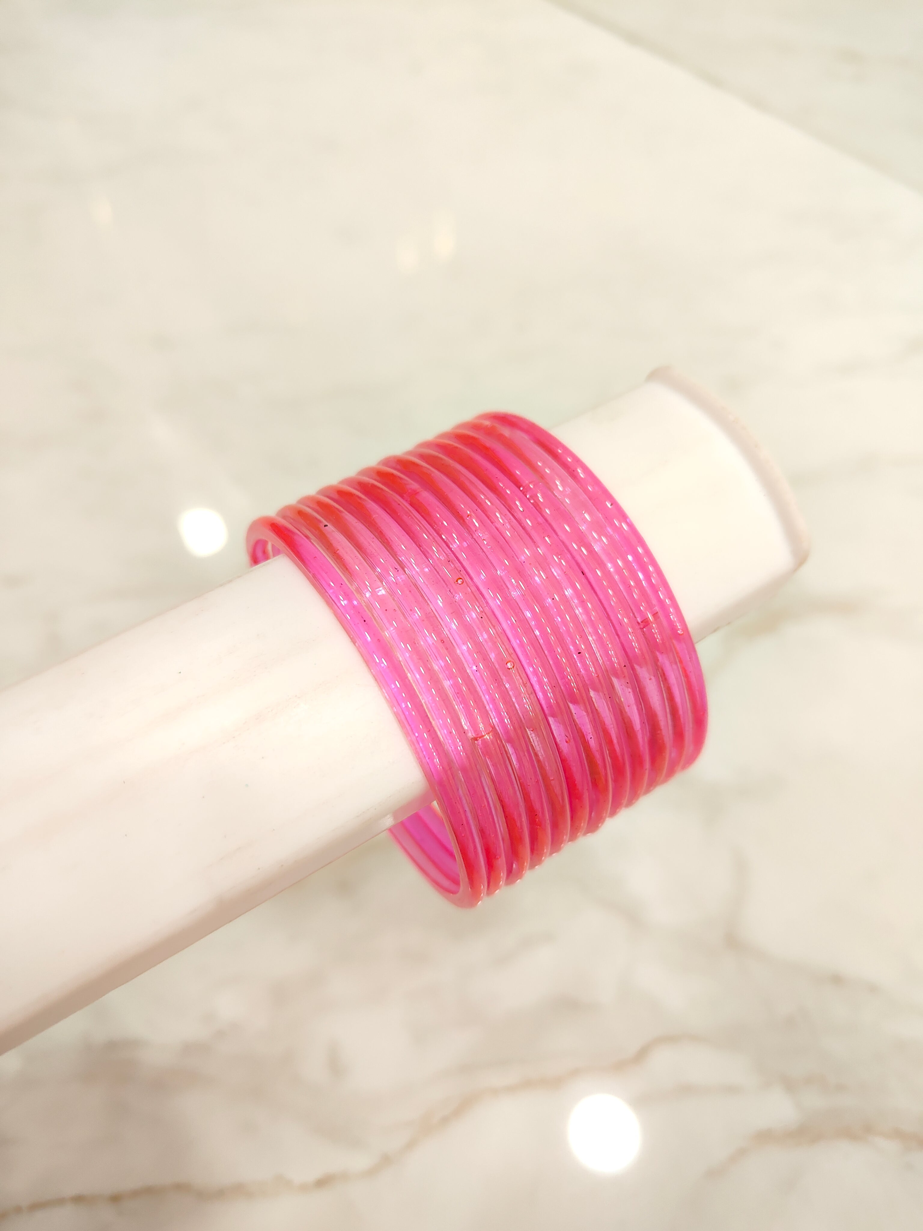 Bright Pink Jelly Glass Bangles
