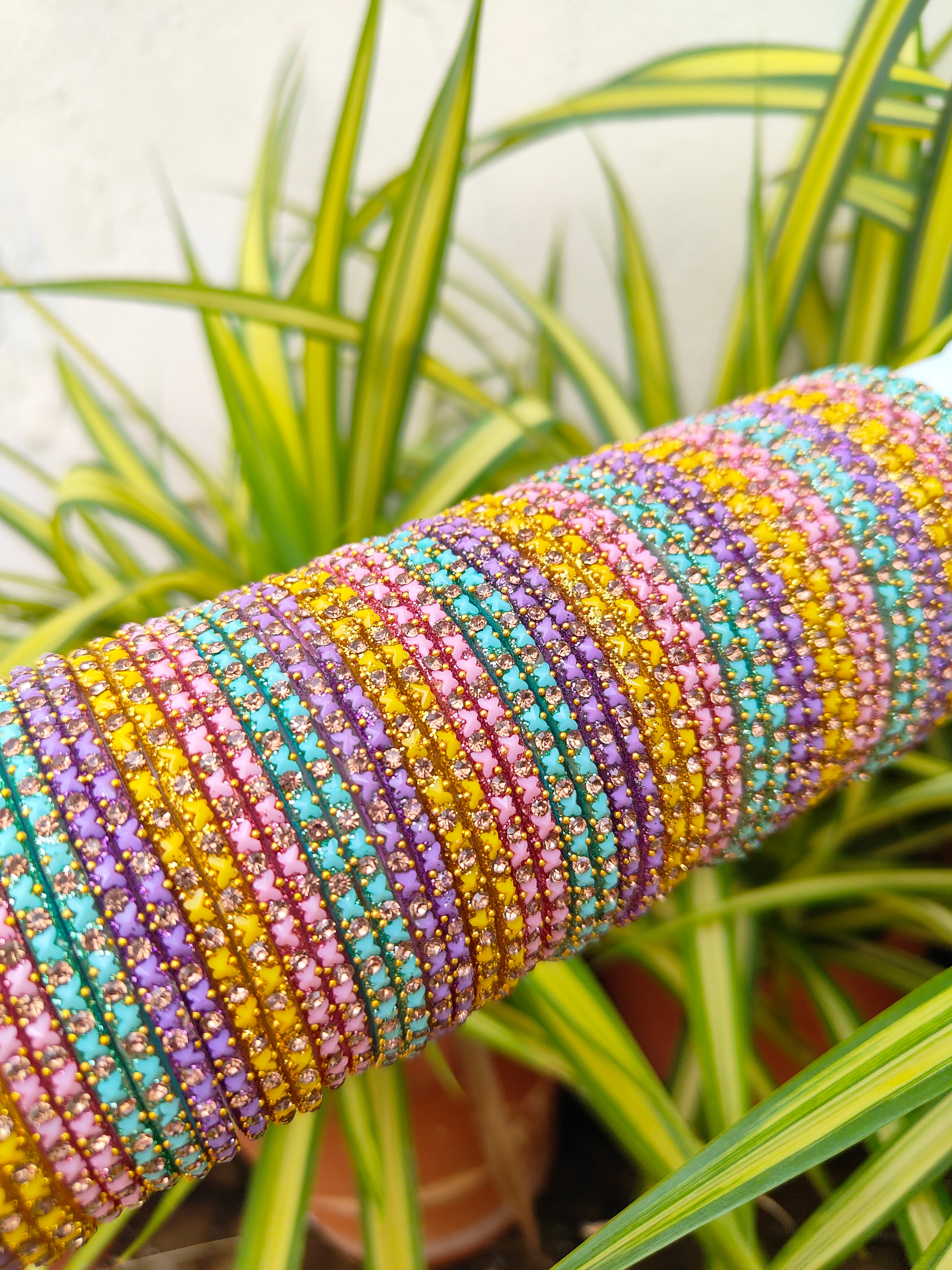 4 Dozen Butterfly Valaikappu Glass Bangles