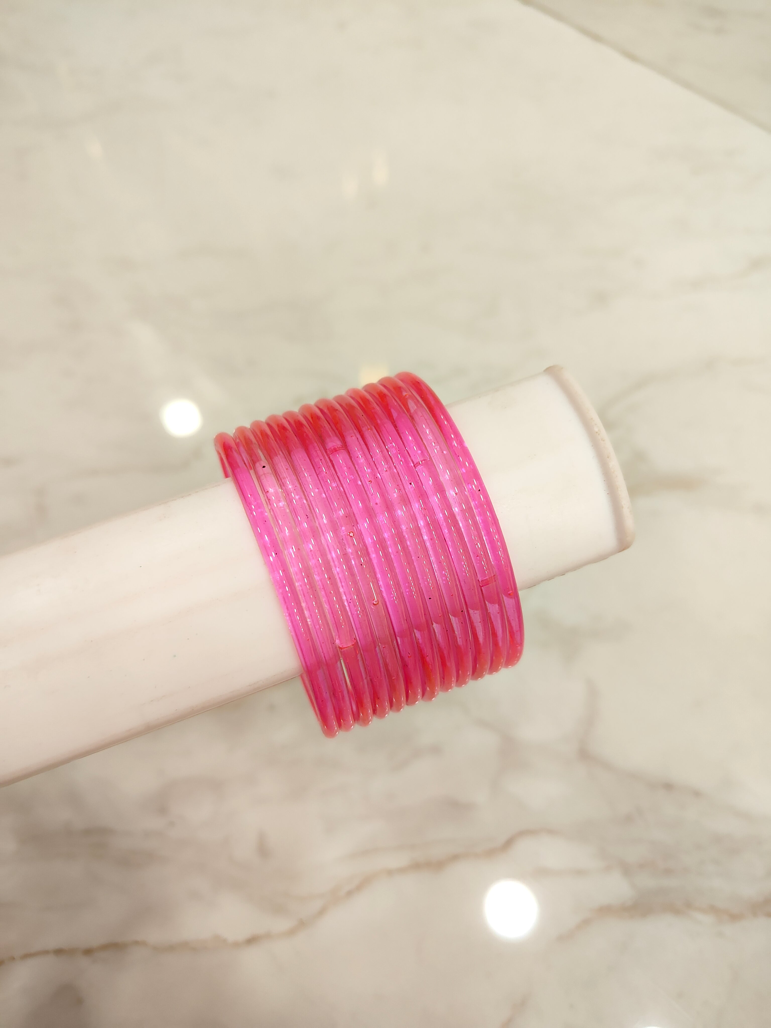 Bright Pink Jelly Glass Bangles