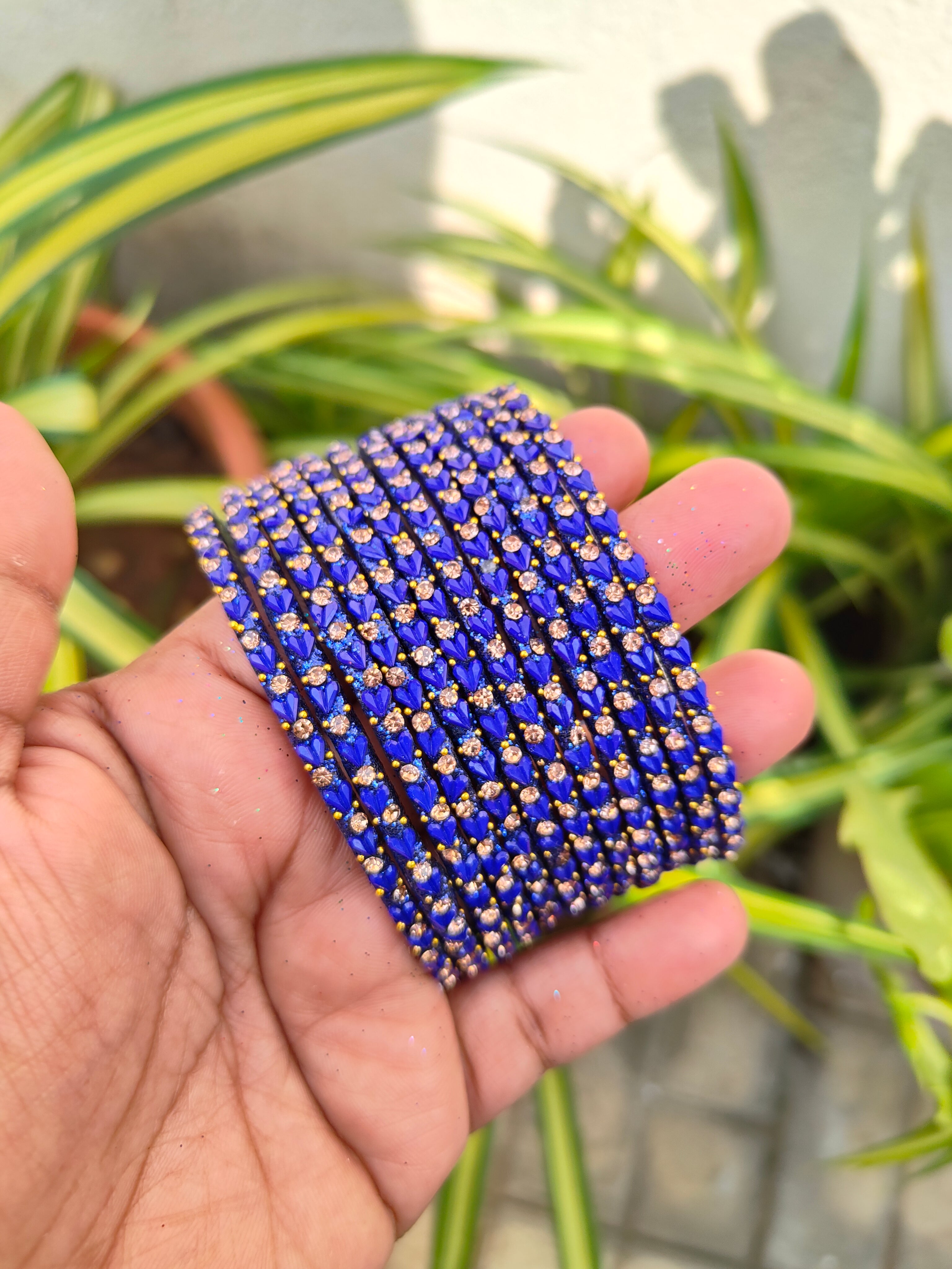 Heart Model Glass Bangles-Navy Blue