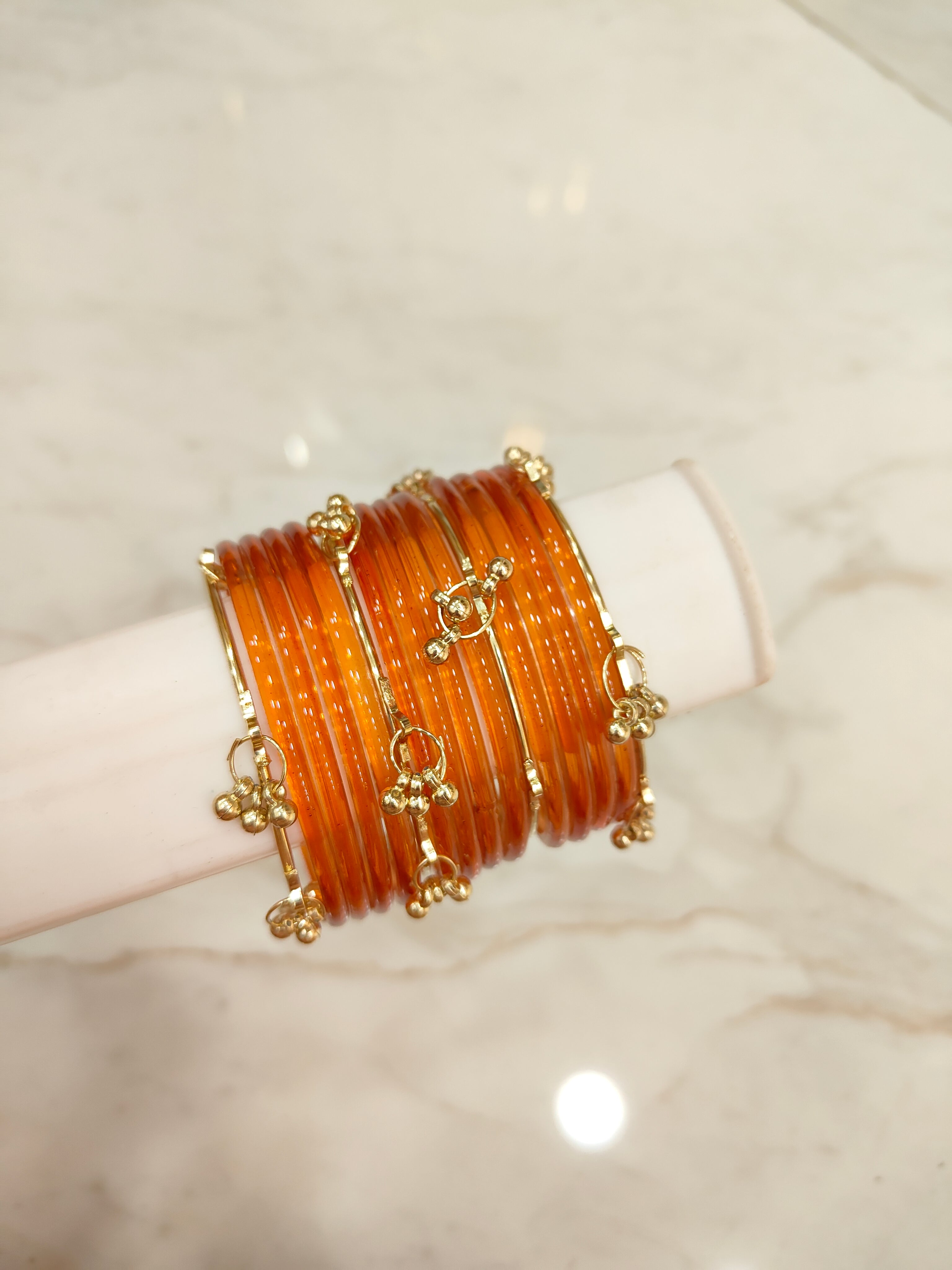 Fanta Orange Jelly Glass Bangles with Kashmiri Bangles