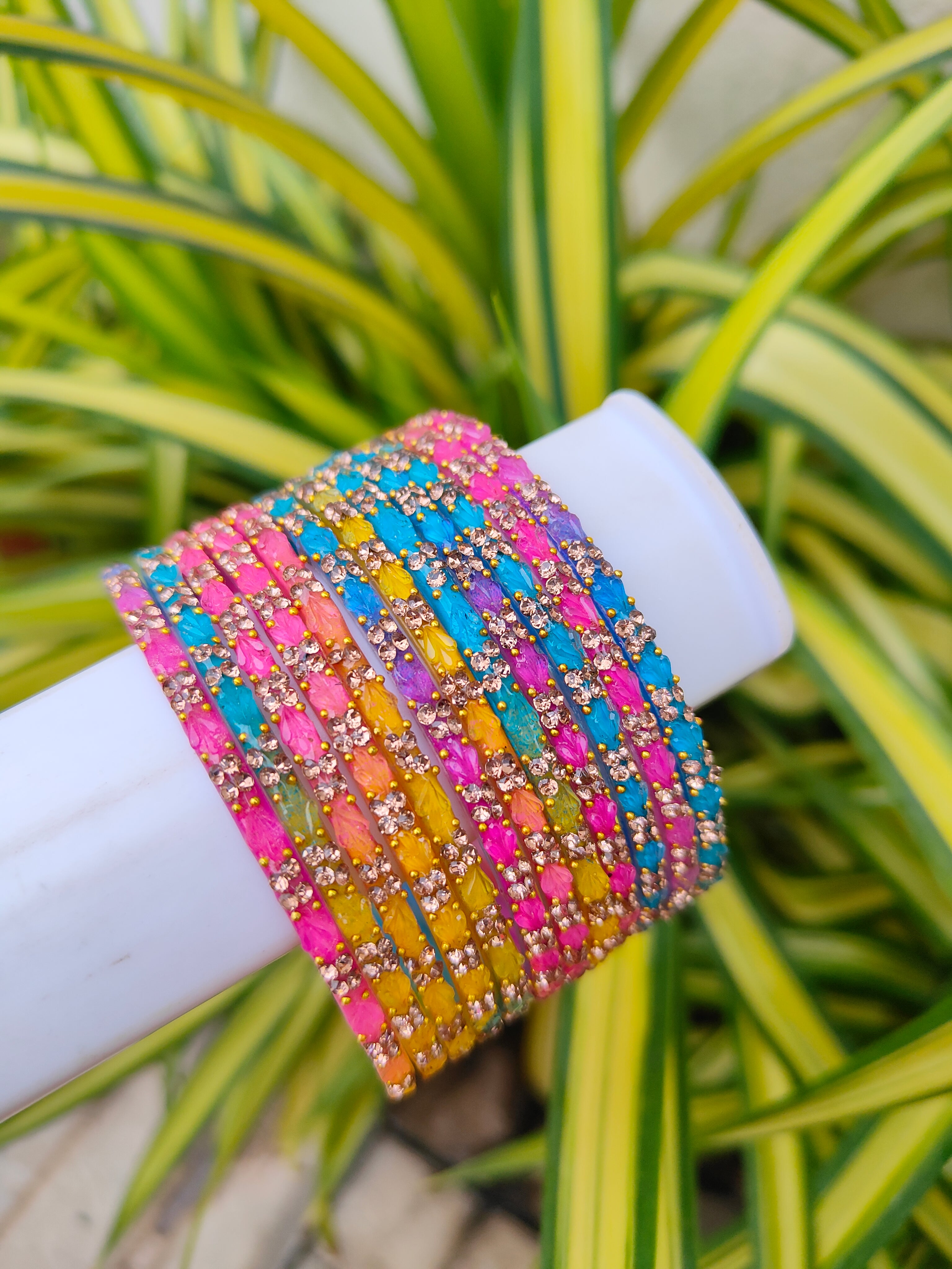 2.10 Size-Multicolour Thulir Model Glass Bangles